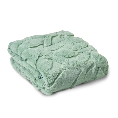 Northwest HGTV Luxuriously Soft Faux Fur Throw Blanket, Triple Jacquard Carved Design with Micro Mink Reverse, Plush Layer for Bed, Couch, Sofa, Living Room, Travel, or Gift, 50 x 70 inches, Green