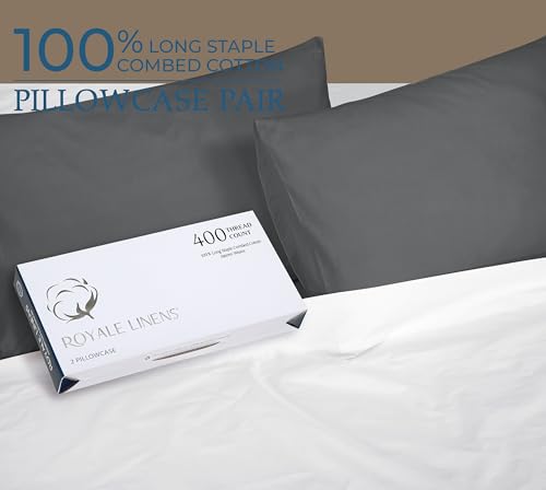 Royale Linens 400 Thread Count 100% Cotton Queen Pillowcase Set - Grey