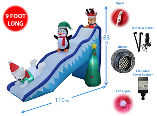 9 Ft Long Christmas Inflatable Yard Scene with Penguin Reindeer Polar Bear LED Lights