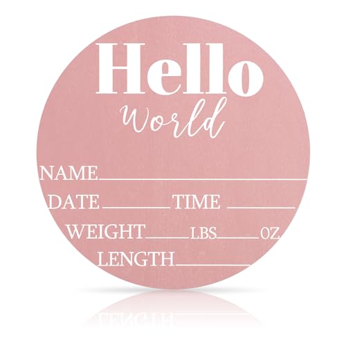 Wooden Baby Announcement Sign 5.9 Inch Hello World Newborn Name Plaque Pink