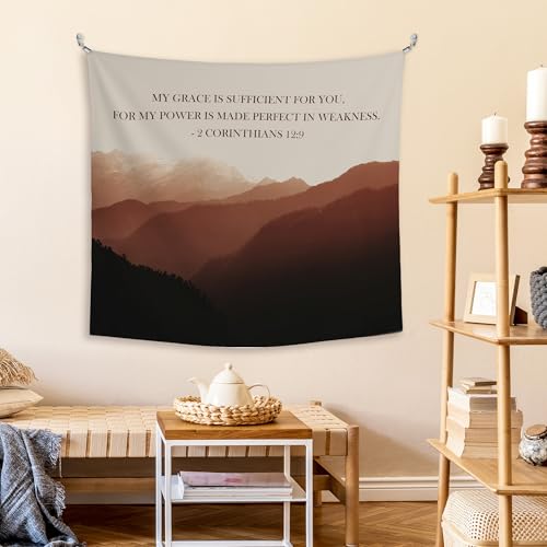 Christian Mountain Tapestry Bible Verse Wall Hanging 50x60 Inch