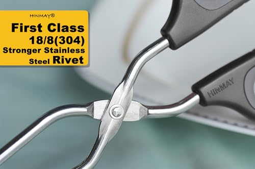 HINMAY 10-Inch Stainless Steel Scissor Tongs with Black Handle
