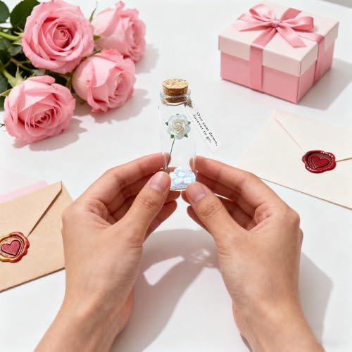 Handmade Paper Rose in Glass Bottle - 1 Year Anniversary Gift