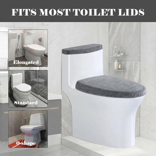 Universal Grey Toilet Lid and Tank Cover Set - Washable Polyester Fabric