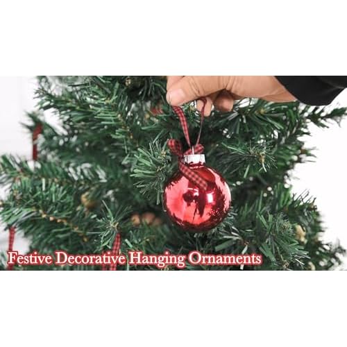 Rae Dunn Christmas Ornaments - Set of 12 Clear Glass Balls with Cute Holiday Designs - 60mm / 2.36 Inch Hanging Decorations for Xmas Tree