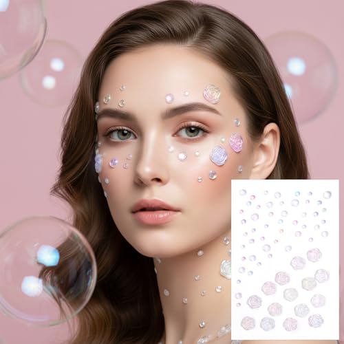 Face Rhinestones 4 Sheets Self-Adhesive Acrylic Gems for Makeup