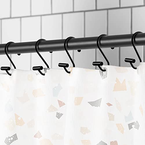 LULARINE Black Shower Curtain Hooks Rings Set of 24, Rustproof Metal S-Shaped Bathroom Hooks