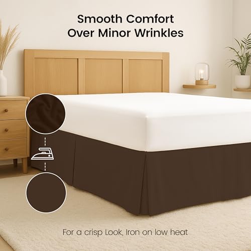 King Bed Skirt 16 Inch Drop - Pleated Microfiber, Brown