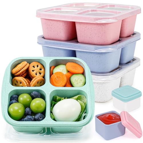 Caperci Bento Snack Boxes with Clear Lids - 4 Pack Eco-Friendly Containers