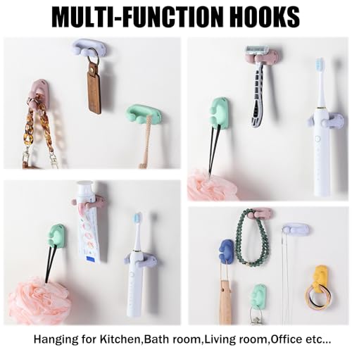 Adhesive Silicone Hooks - 6 Pcs Multi-Function Wall Mount Holders for Towels, Keys, Cables
