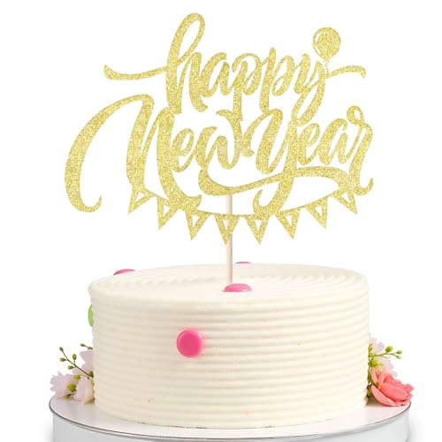 2026 Happy New Year Cake Topper - Glitter NYE Party Decoration