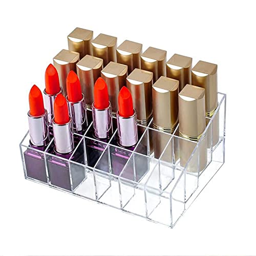24-Slot Clear Acrylic Lipstick & Lip Gloss Organizer Display Rack