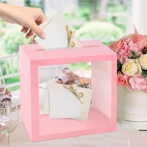Abilat Pink Card Box with Clear Window for Wedding Reception and Parties