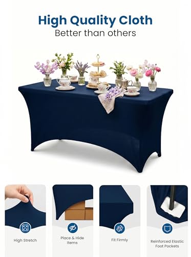 Utopia Kitchen 8ft Spandex Tablecloth, Navy Blue Stretch Cover - 2 Pack