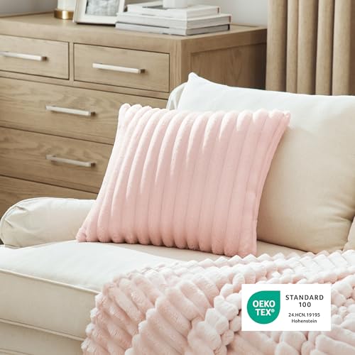 Bedsure Striped Fleece Throw Pillow Covers - Crystal Pink, 18"x18" (2 Pack)