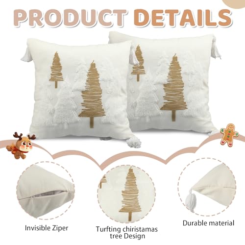 Wonderjune Christmas Tree Velvet Throw Pillow Covers, 18x18 Inch, 2 Pack