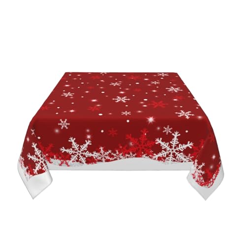 Christmas Tablecloth Square 54x54 Inch Red Snowflake Water-Resistant Fabric Holiday Decor Variation of White Red Snowflake