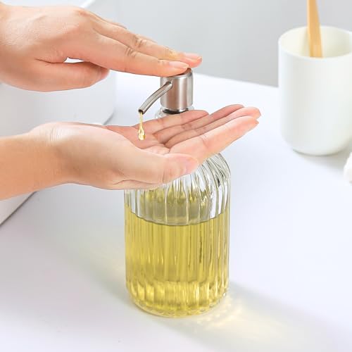 Clear Glass Soap Dispenser with Stainless Steel Pump - 1 Unit