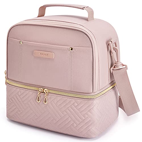 TOURIT Double Deck Insulated Lunch Bag - 10.6L Cooler Tote in Pink
