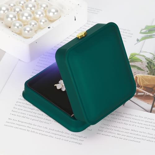 KUKUVR LED Necklace Pendant Gift Box Green Velvet Jewelry Display Case