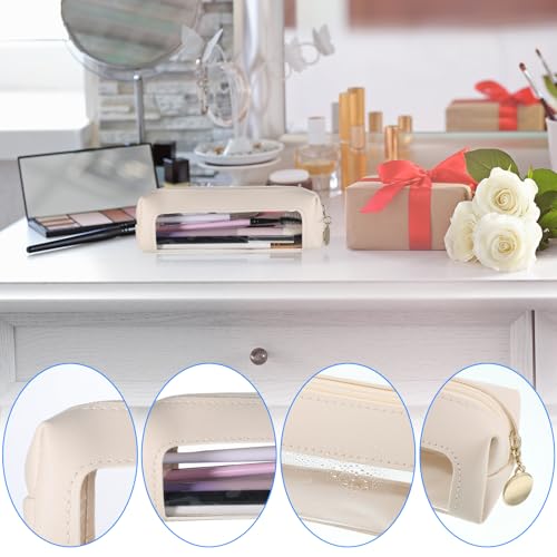Clear PU Leather Makeup Bag Small Travel Cosmetic Organizer Pouch White