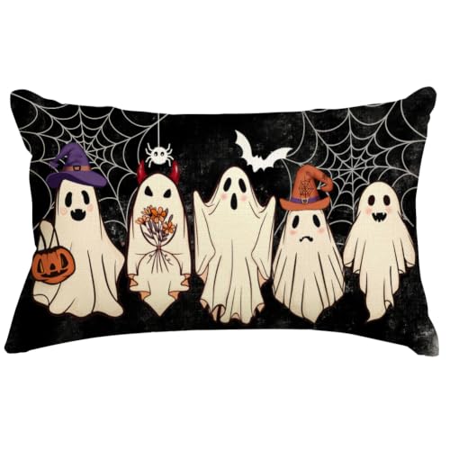 Halloween Ghost Pillow Cover 12x20 | Jack O'Lantern Lumbar Cushion