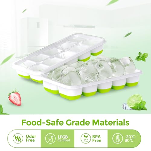 DOQAUS Silicone Ice Cube Tray with Lids - 2 Pack Stackable BPA-Free