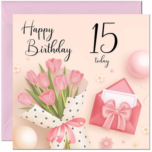 15th Birthday Card for Girls - Premium Floral Design with Envelope