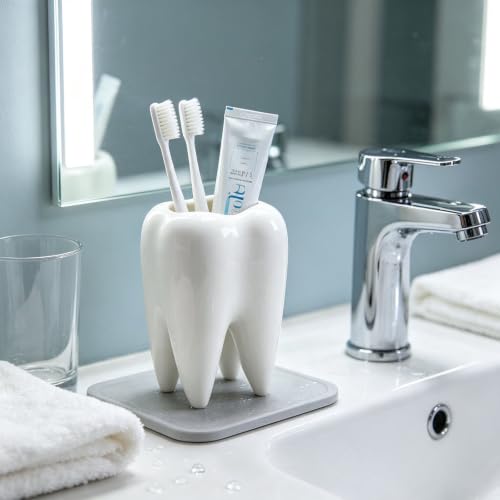 Ceramic Tooth-Shaped Toothbrush Holder and Succulent Planter