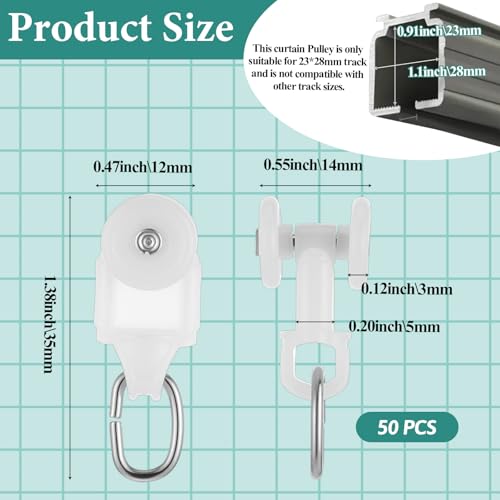 50 Pcs Curtain Track Glider Rollers - Durable Stainless Steel Hooks