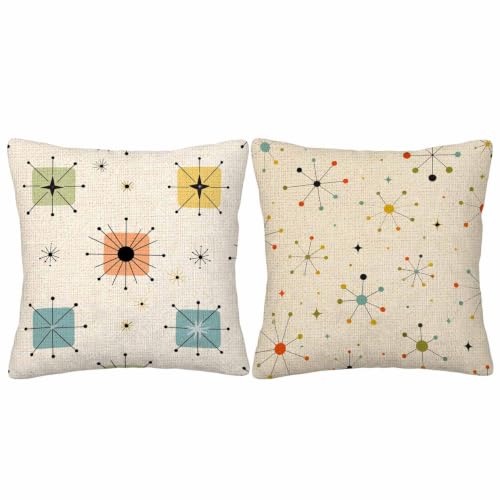 Mid-Century Modern Atomic Star Throw Pillow Covers - 18x18 Set of 2