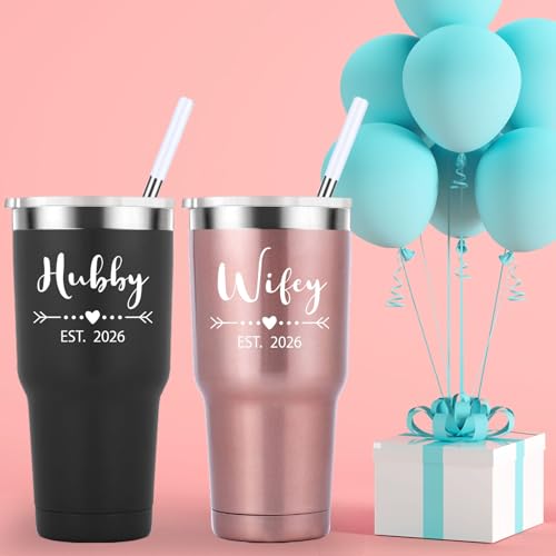 30oz Travel Mug for Couples - Insulated Stainless Steel Tumbler with Black & Rose Gold Finish