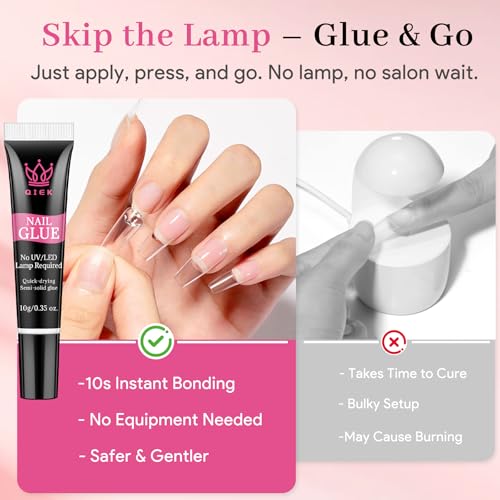 QIEK Nail Glue for Press Ons - 2 Pack 10g Super Strong Quick Dry Gel
