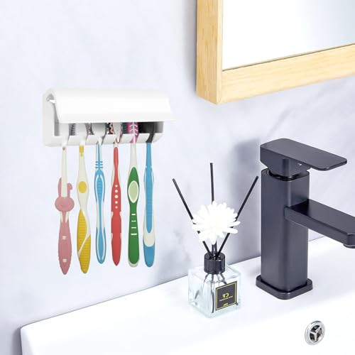 Wall-Mounted Toothbrush Holder with Cover - 6 Slot Organizer