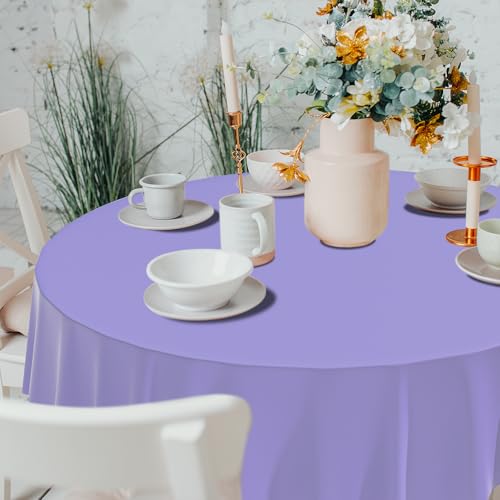 2 Pack Light Purple Disposable Round Plastic Tablecloth 84 Inch