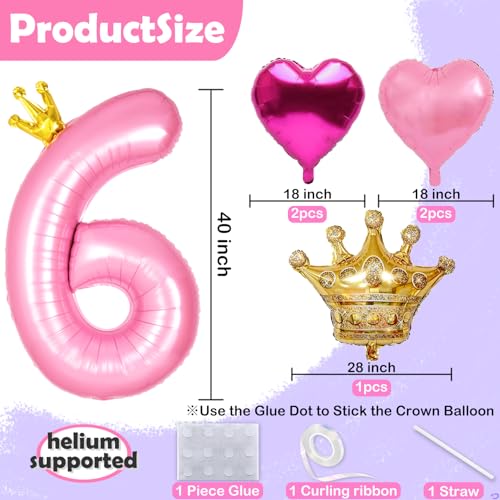 Princess 4th Birthday Balloon Set, 40-Inch Pink Crown Number 4 Decoration