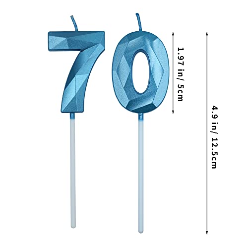 Artensueno 70th Birthday Blue Number 70 3D Diamond Shaped Candles, 2 Pack