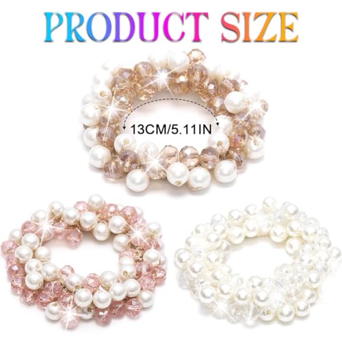 Banatra Pearl Rhinestone Hair Scrunchies Ponytail Holder