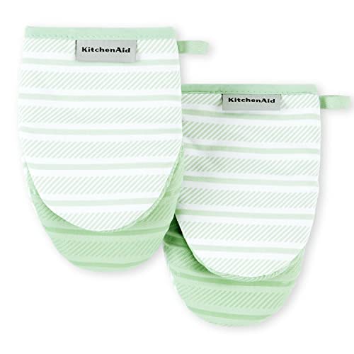 KitchenAid Albany Mini Oven Mitts 2-Piece Set, Pistachio, 5.5"x8"