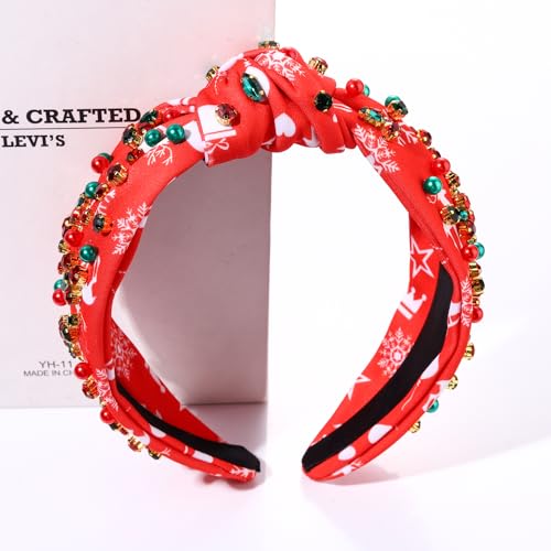 Christmas Crystal Knotted Headband Red Snowflake Hair Accessory