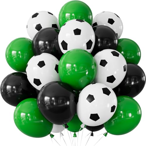 50 Pcs Soccer Balloons - 12 Inch Green & Black Latex Birthday Decorations
