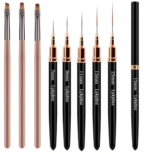 8-Piece Nail Art Brush Set with Fine Liners and Gel Builder Brushes