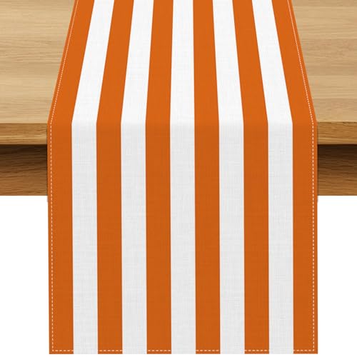 Orange & White Striped Table Runner 13" x 72" for Parties