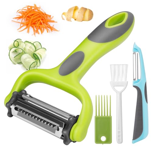 Senbowe Green Julienne Peeler - 3-in-1 Vegetable & Fruit Peeler