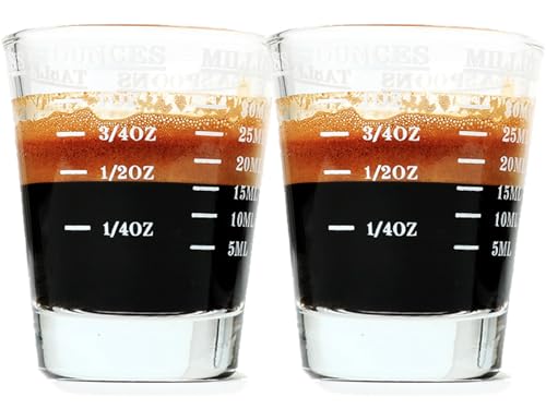 Shot Glass Measuring Cup - White, Set of 2 | Dishwasher Safe Jigger