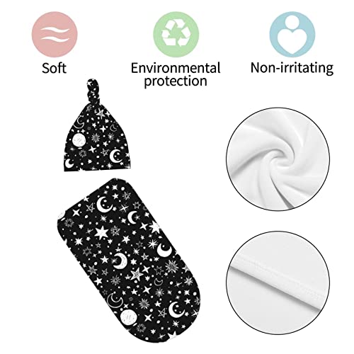 Moon Star Swaddle Blanket Set for Baby Boys & Girls - Soft Stretchy with Hat