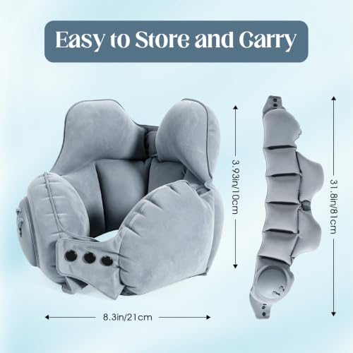 YuLohass Grey Inflatable U-Shaped Travel Neck Pillow with Adjustable Snap