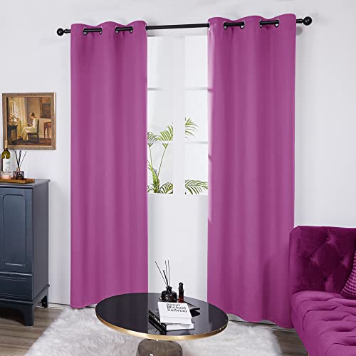 Deconovo Fuchsia Pink Blackout Curtain 42"W x 108"L - Insulated Door Panel