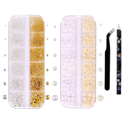 Nail Pearls and Beads Kit with Pickup Pencil and Tweezer