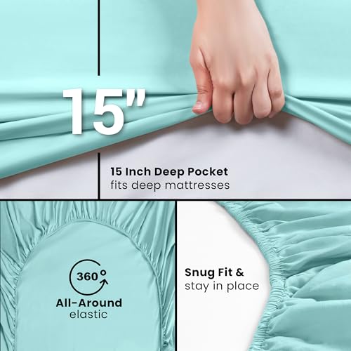Queen Fitted Sheet - Ultra Soft Spa Blue, 15 Inch Deep Pocket